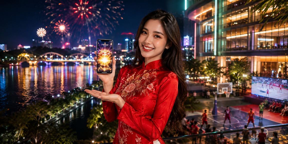 Người dùng tại Huế mặc áo dài theo dõi giải bóng rổ và đặt cược thể thao trực tuyến